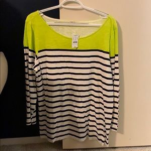 jcrew factory boatneck striped 3/4 sleeve shirt